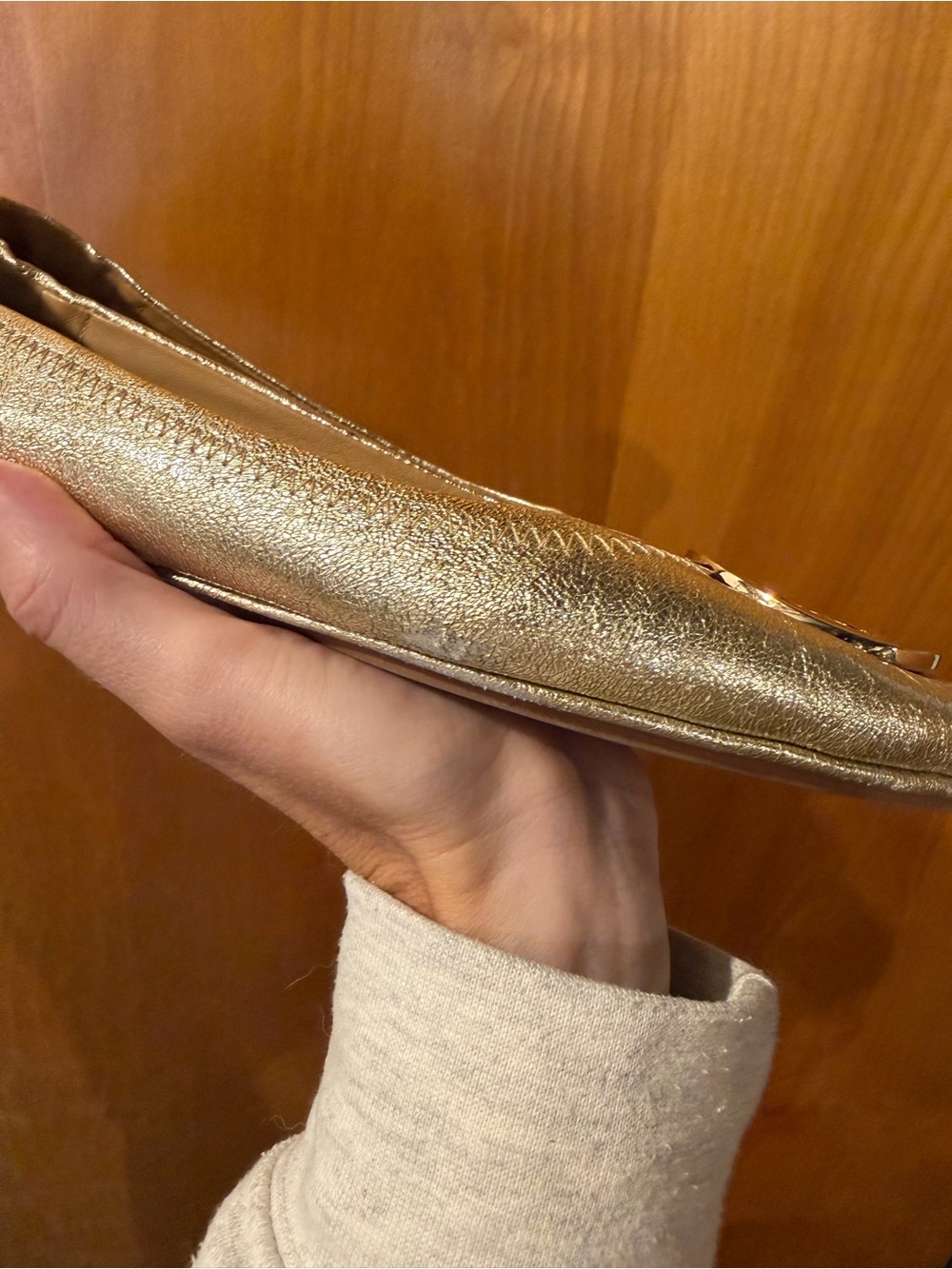 Tory Burch Gold Metallic Logo Ballet Flats - Picture 5 of 12
